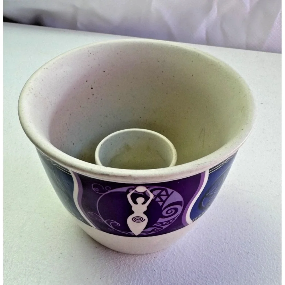 Ceramic Smudge Holder Bowl Goddess Meditation Pagan Wicca Healing Smudging Moon‎